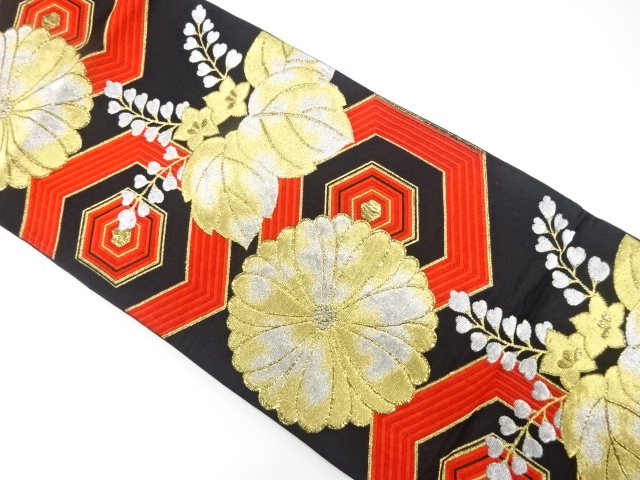 JAPANESE KIMONO / ANTIQUE FUKURO OBI / SILK / WOVEN KIKKO PATTERN